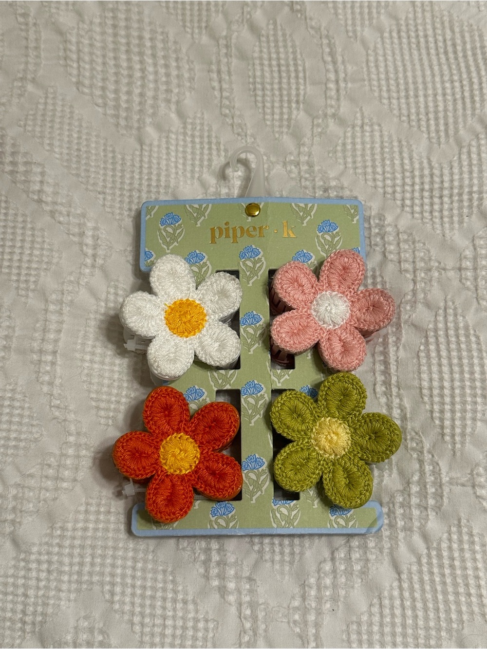 Piper K Flower Crochet Hair Clips in White, Pink, Orange, Green NWT
